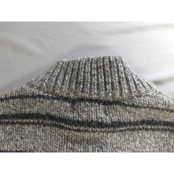 L.L. Bean L Tall Gray Striped 100% Lambswool Sweater Knit Pullover Mens Warm - Picture 10 of 11